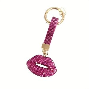 Pink blingy Rhinestone Lip Keychain or bag charm on a gold chain NWOT